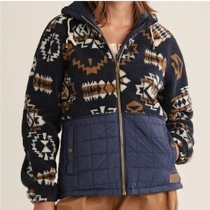PENDLETON QUILTED TANSY FLEECE HOODED WESTERN PRINT JACKET SIZE LARGE NAVY TAN